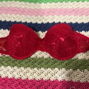 Red Lace Strapless Bra